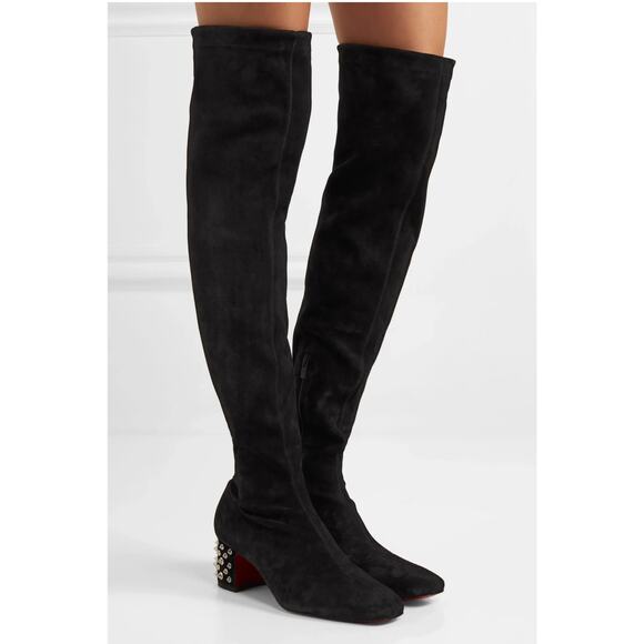 Christian Louboutin Veau Velours Spiked Study Stretch 55 Over The Knee Boots - Picture 2 of 16